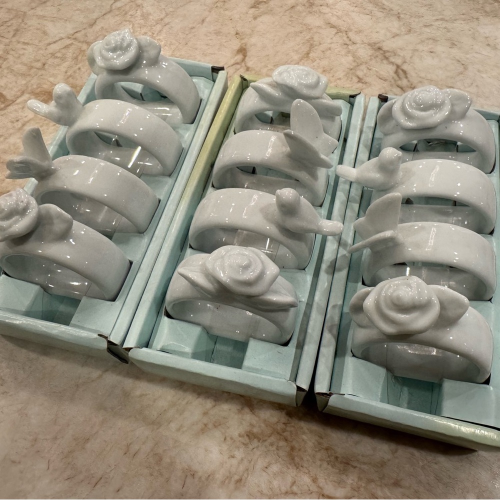 Elegant White Ceramic Napkin Rings Set